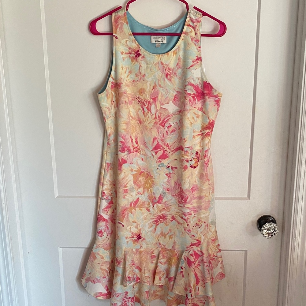Robbie Bee Floral Dress in Pinks, Peach and Mint Floral Print